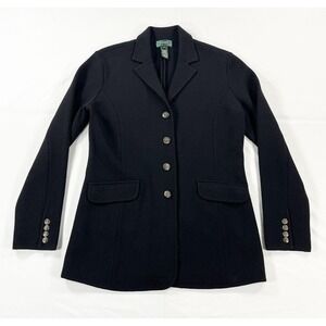 Vintage Lauren Ralph Lauren 100% Wool Sweater Blazer Equestrian Black Women's M